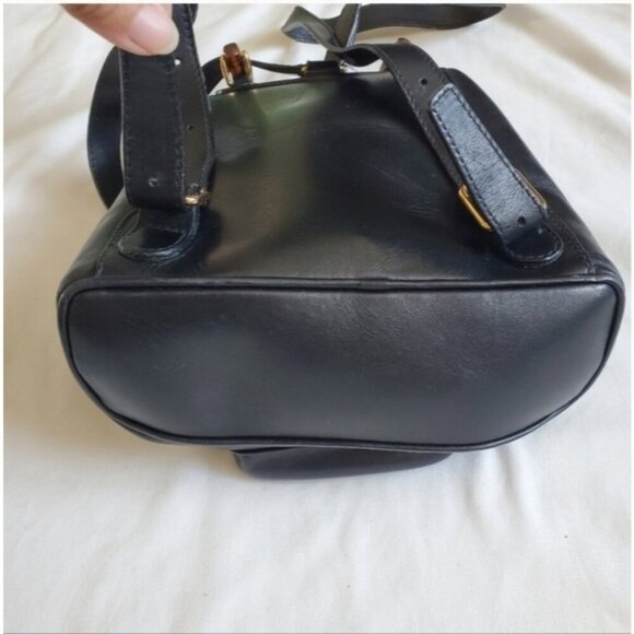 Authentic Vintage Gucci Bamboo Mini Backpack Black Leather Web Detail - Picture 4 of 15